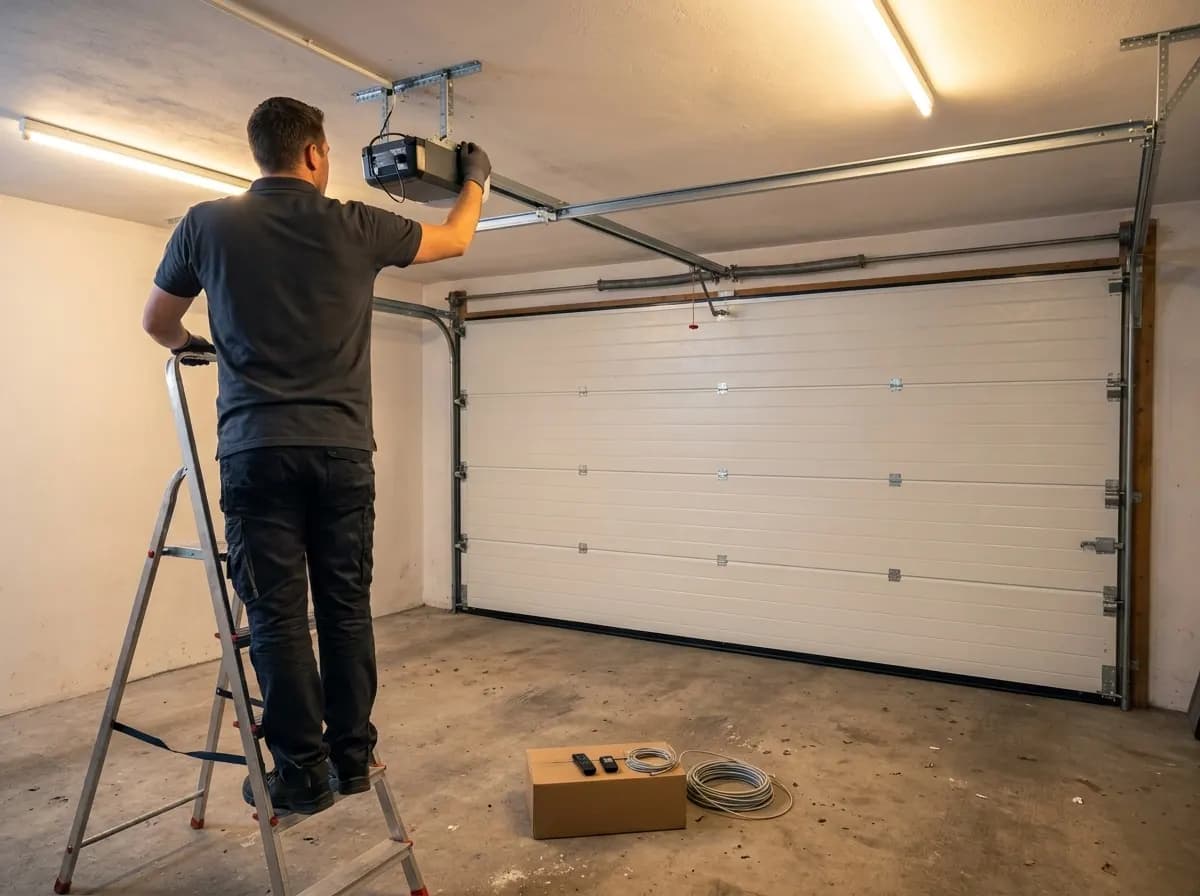 Pose d’un moteur plafond sur une porte de garage sectionnelle