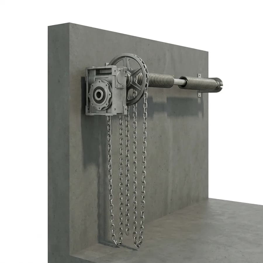 Treuil à chaîne de porte sectionnelle industrielle, chaîne sans fin descendant le long du mur