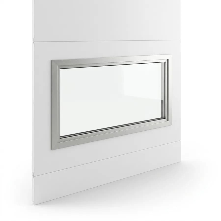 Panneau blanc de porte sectionnelle avec un hublot rectangulaire à cadre aluminium