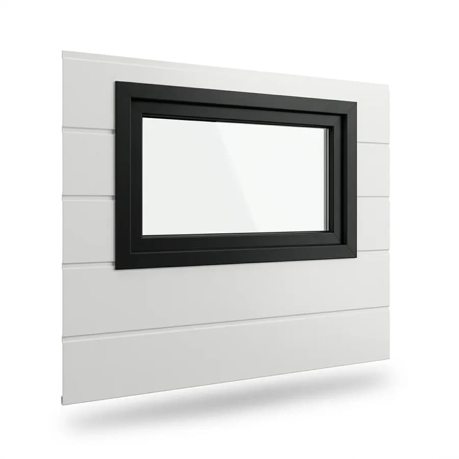Panneau blanc de porte sectionnelle avec un hublot rectangulaire à cadre noir