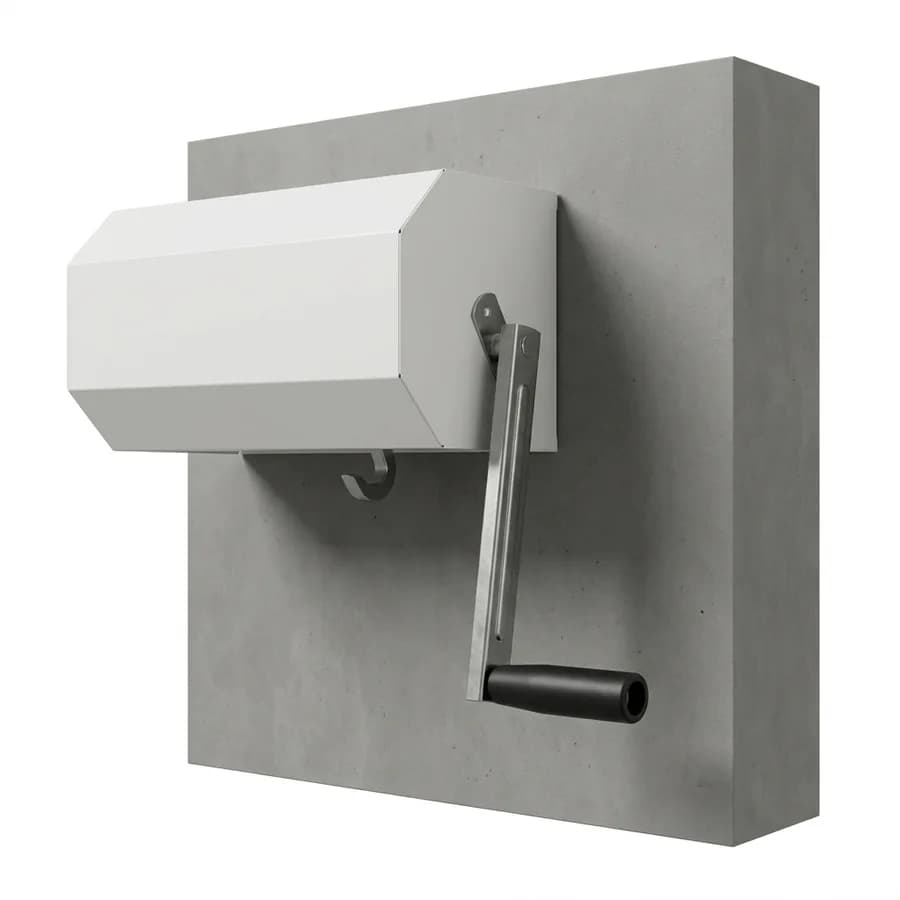 Manivelle de manœuvre d'une porte de garage enroulable, vue produit sur fond clair