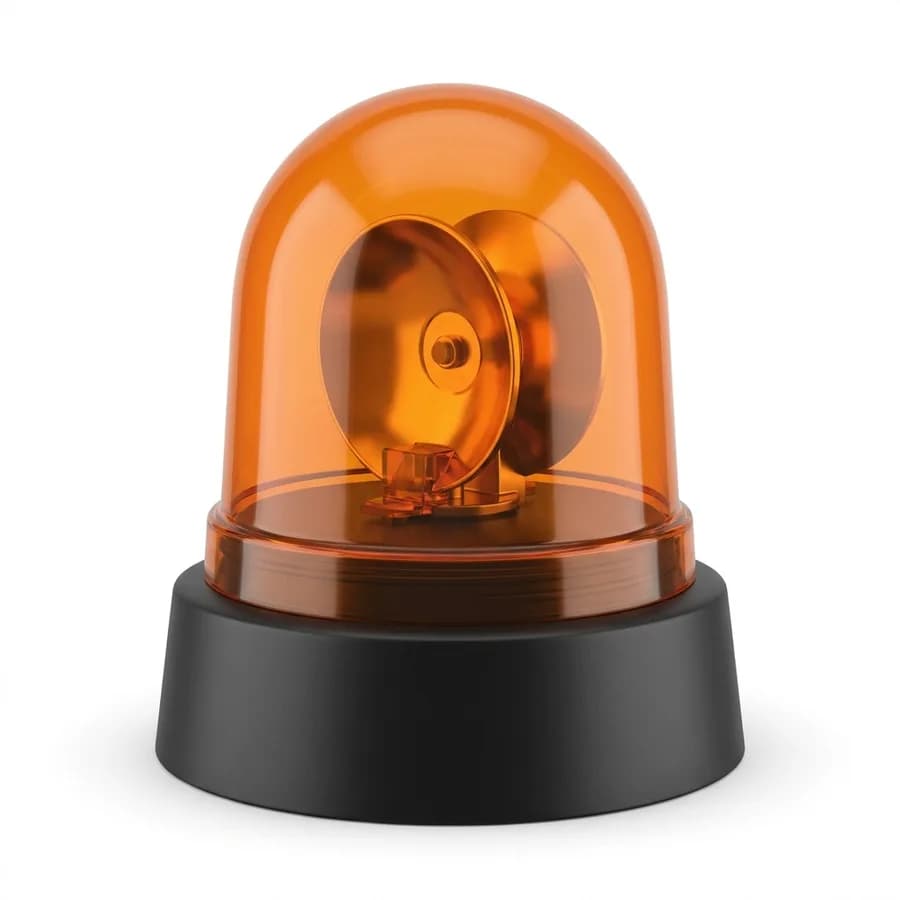 Gyrophare orange à socle noir proposé en option pour signaler le mouvement d'une porte sectionnelle industrielle