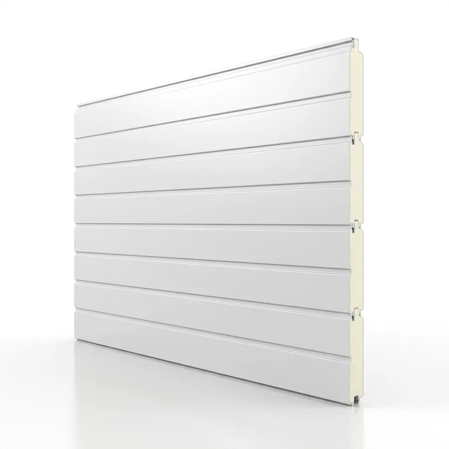 Panneau sandwich de porte sectionnelle à rainures horizontales, tranche montrant l'âme isolante