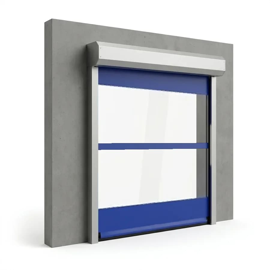 Porte souple rapide en pleine vision, toile transparente sur presque toute sa hauteur
