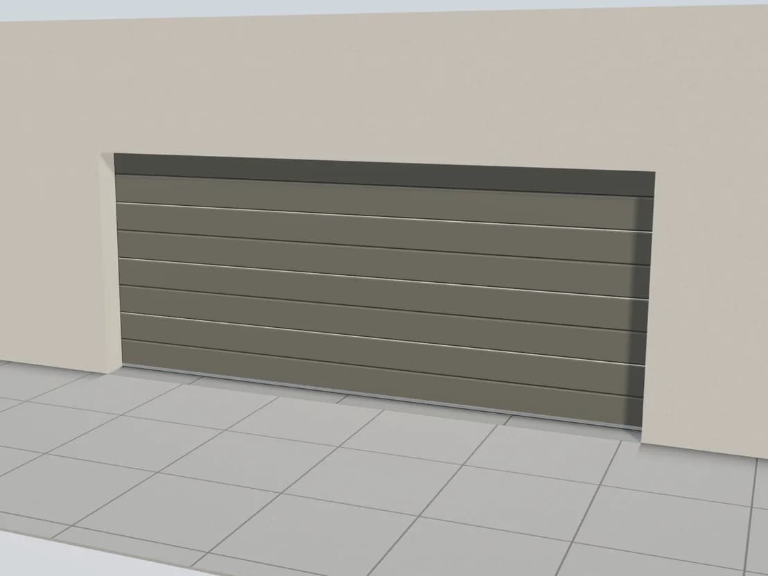 Rendu 3D d’une porte de garage sectionnelle double de 5 × 2,125 m, gris RAL 7039, vue de face